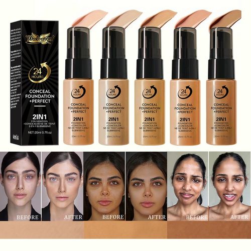 (Pack of 12) WakeAngel Long-Lasting Foundation – Smudge-proof, Non-caking, Waterproof, Sweat-proof, Oil-controlling, and Concealing Base Makeup