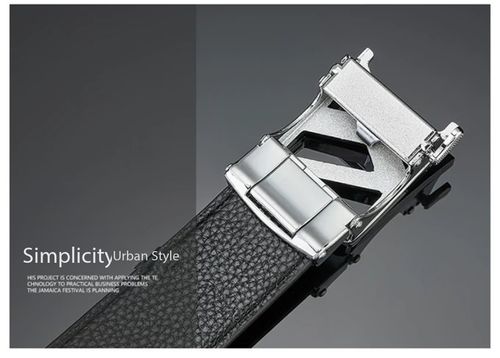 Men's Automatic Buckle Belt Letter Plaid Pattern Business Casual Cowhide Leather Belt