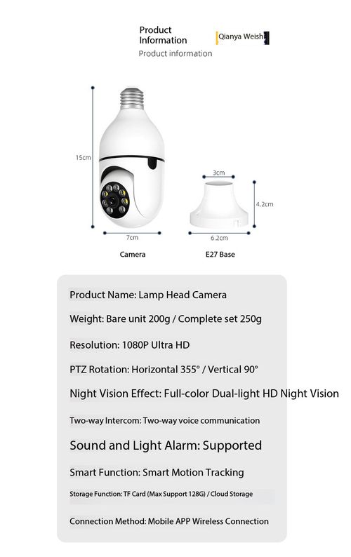 360 Panoramic Smart Bulb Camera HD WiFi Surveillance Lamp with LED Light