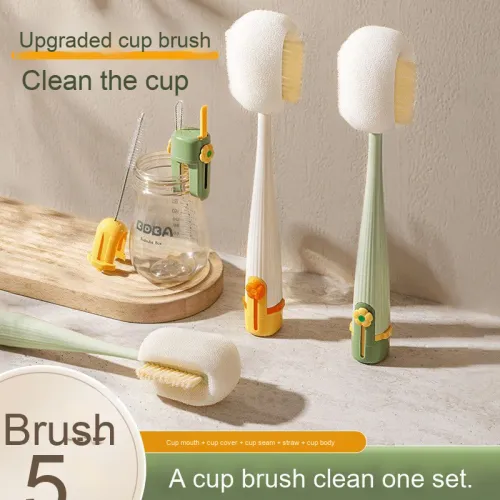 (Pack of 2) 5-in-1 Multifunctional Long-Handled Brush – Ultimate Tool for Cleaning Water Bottles, Thermos Flasks, and Baby Bottles