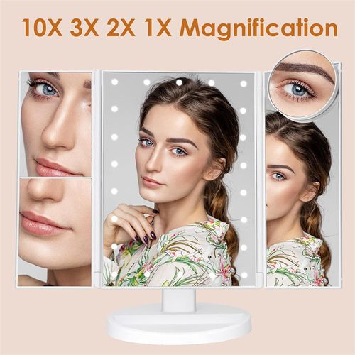 Tri-Fold LED Lighted Makeup Mirror With Magnifier