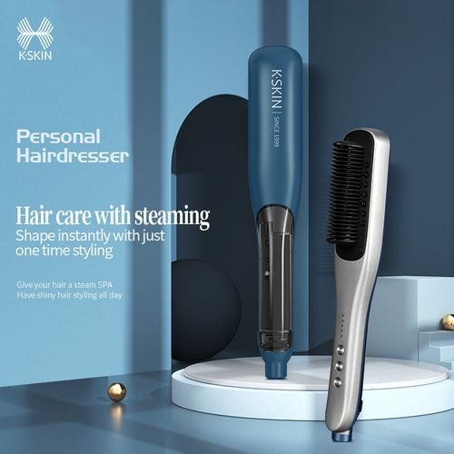 K.SKIN Renowned brand negative-ion hair straightening styling brush dual-use for straightening and curling  hair-protecting design  multifunctional hot-air brush negative-ion mist hair-care brush.