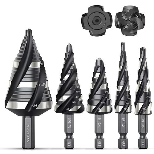 5Pcs Spiral Step Drill Bit Hole Opener Set
