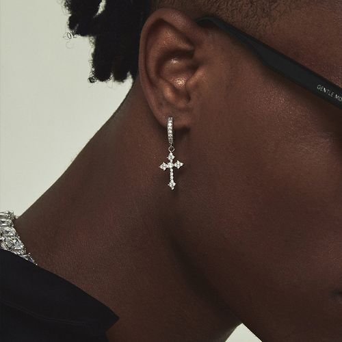 Full Rhinestone Cross Hoop Earrings
