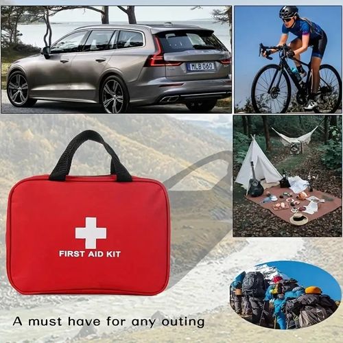 (160- Piece Set, 25 Varieties) First Aid Kit – Premium, compact, waterproof trauma medical kit suitable for any emergency  ideal for home, office, car, travel, outdoor activities, camping, hiking, and boating (Red).