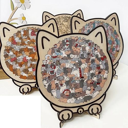 🎁 Early Christmas Sale  🎅Morandi-Colored Cat Shaped Wooden Jigsaw Puzzle