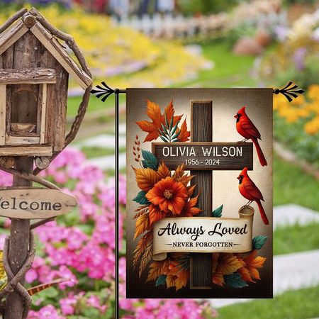 Cardinals Memorial Geschenke Immer geliebt nie vergessen personalisierte Gartenflagge