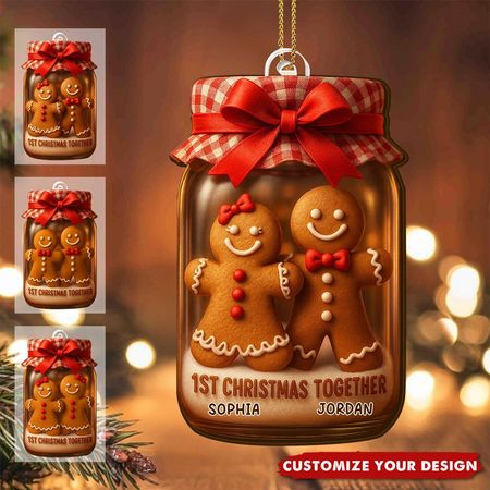 Unser erstes gemeinsames Weihnachtsfest: Personalisierte Lebkuchen-Dekoration aus Acryl für Paare