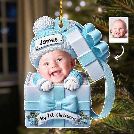 Baby in Geschenkbox - Personalisiertes Acrylornament