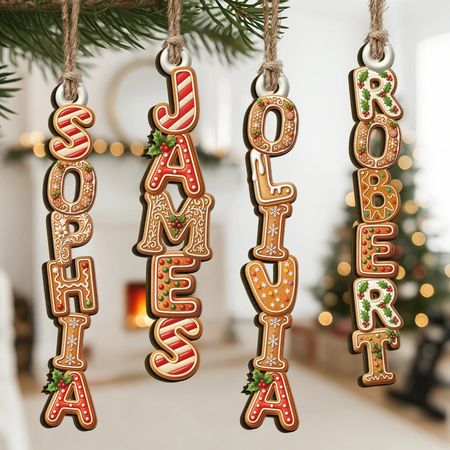 Custom Gingerbread Letter With Name For Family, Kids - Personalized Family Wood Ornament, Christmas Stocking Tag, Name Ornament