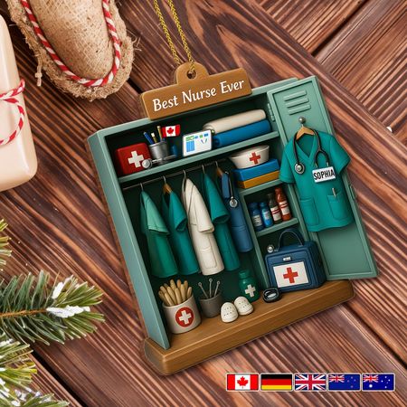 Die beste Krankenschwester aller Zeiten mit Schwesternuniform und medizinischer Ausrüstung, personalisiertes Holzornament, Geschenk für Krankenschwestern und Pflegekräfte