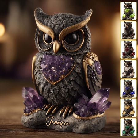 Amethyst-Rosenquarz-Rubin-Eule – Personalisierte Eule, individuell geformte Acrylplakette