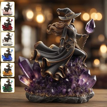 Die Hexe, Amethyst gestylt, Quarz, Smaragd-personal isierte Hexe individuell geformte Acryl-Plakette