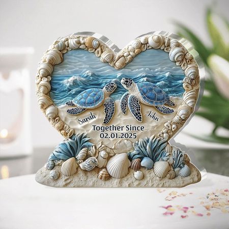 Personal isierte Meeres schildkröte Herz Acryl-Plakette | Zusammen seit dem Datum Strand Liebe Andenken