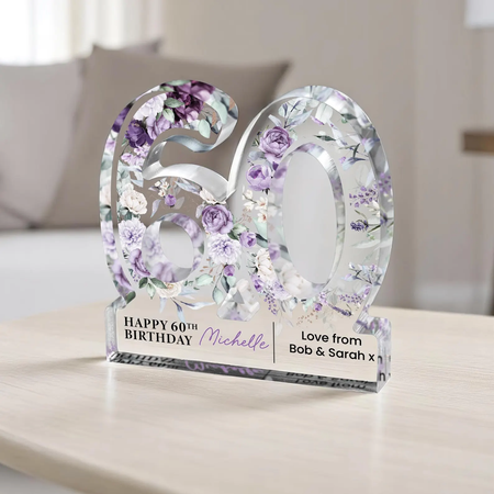 Personal isierte Meilenstein Geburtstag Blumen Acryl-Plakette | Custom Name 50 60 70 80. Geburtstags geschenk