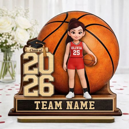 Personal isierte 2-Layer Holzplaque Basketball Graduation Aufbewahrung mit Spieler & Klasse Jahr-einzigartiges Geschenk für Sohn oder Tochter