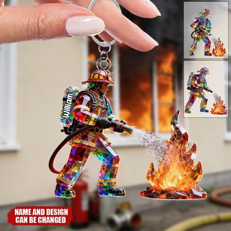 Feuerwehr mann Farbige Glas Kristall-Effekt Figur-Custom Key chain
