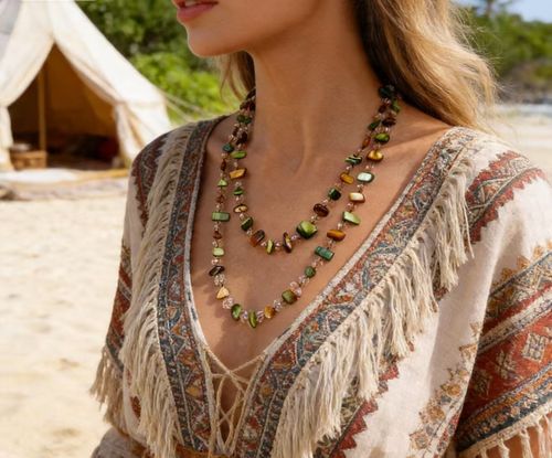 Three-in-one  Bohemian Beach Series Natural Shell Pendant Necklace.