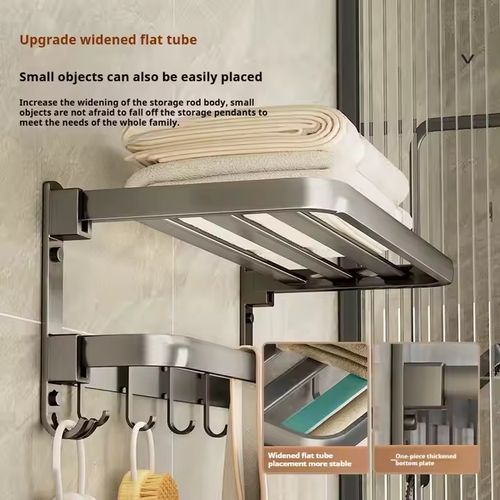 🚪 Foldable bathroom towel holder, wall - mounted mobile towel holder. Transforms space utilization into style with each hanging. 🌟 Every placement represents the longing for an organized life. With two tiers, it offers more storage space.