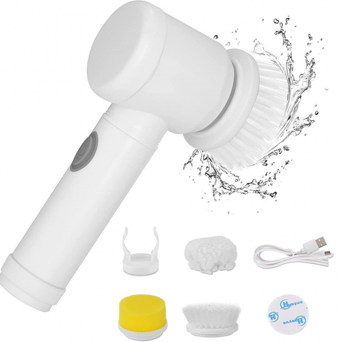 Portable electric rotating cleaning brush, equipped with 5 interchangeable heads and rechargeable