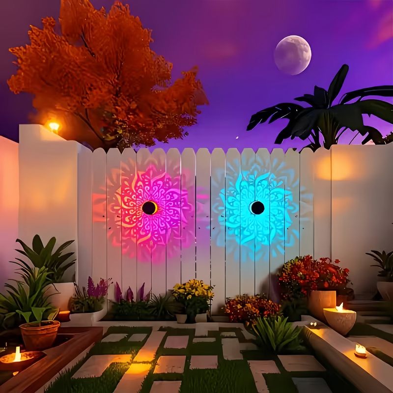 Solar Mandala Wall Light 5-Colour Projection, Auto OnOffIP65 Waterproof