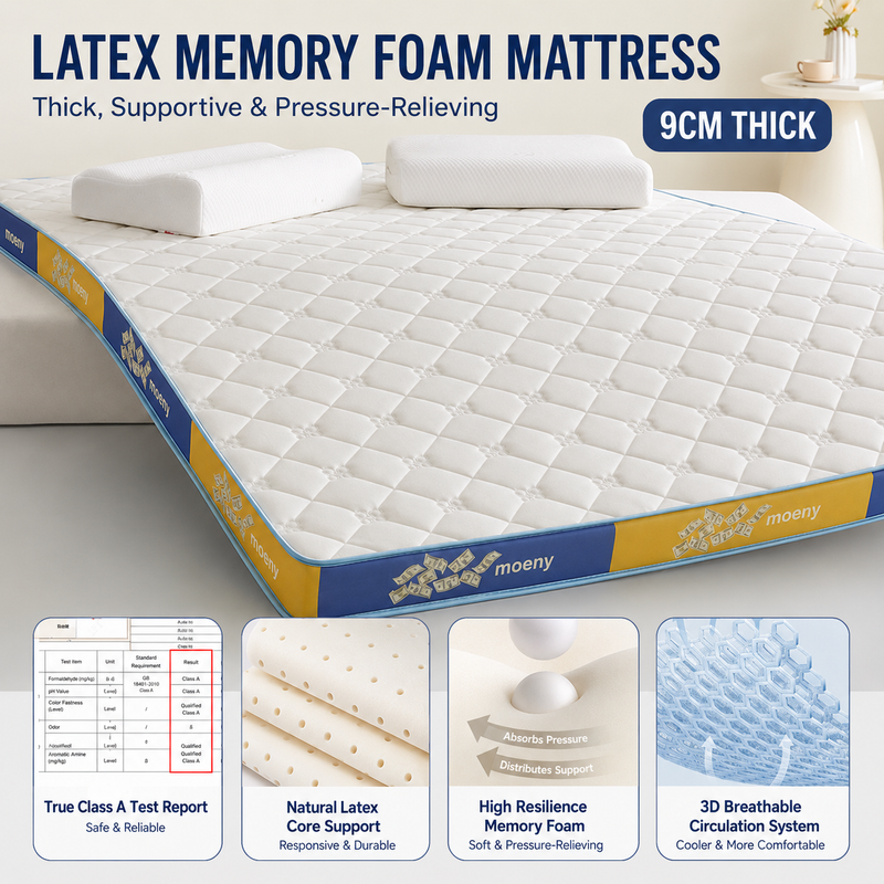 Ergonomic Pressure Relief Latex Memory Foam Mattress | Class A Safe Fabric, Foldable & Breathable for Deep Sleep