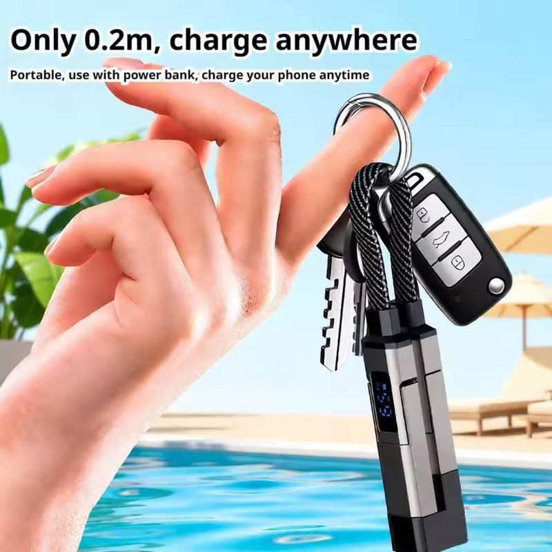 65W 4-in-1 Keychain Fast Charging Cable — LED Wattage Display