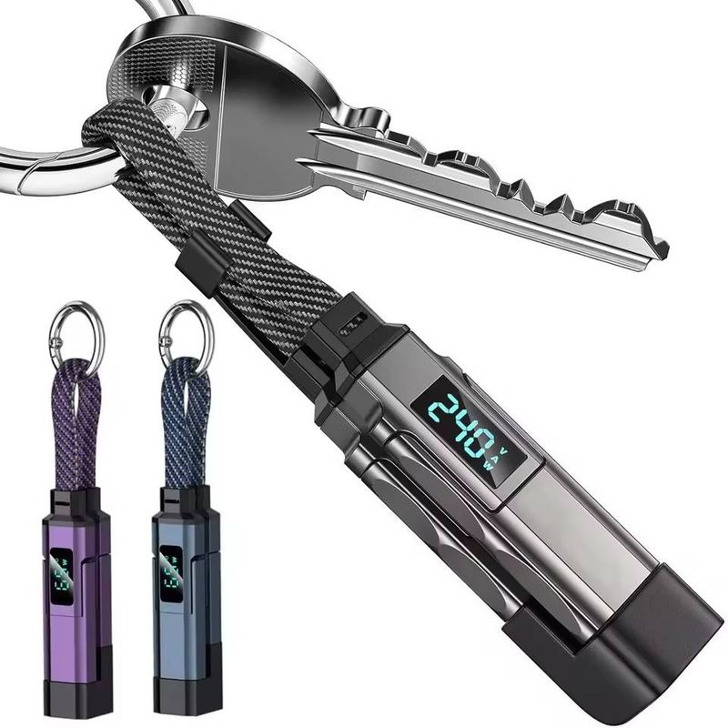 65W 4-in-1 Keychain Fast Charging Cable — LED Wattage Display