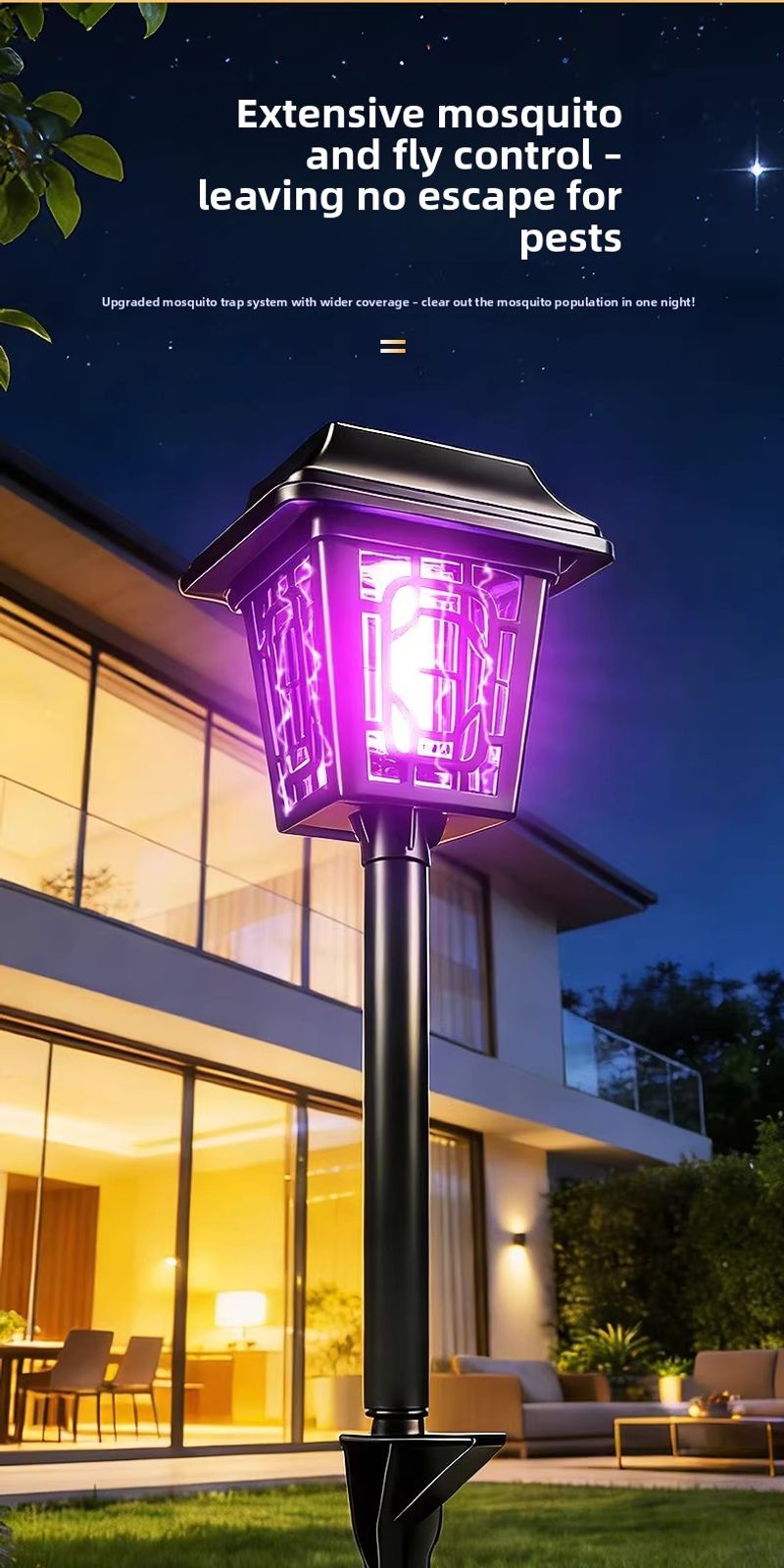 Solar Bug Zapper Lamp | Stake or Hang | Rainproof IPX6