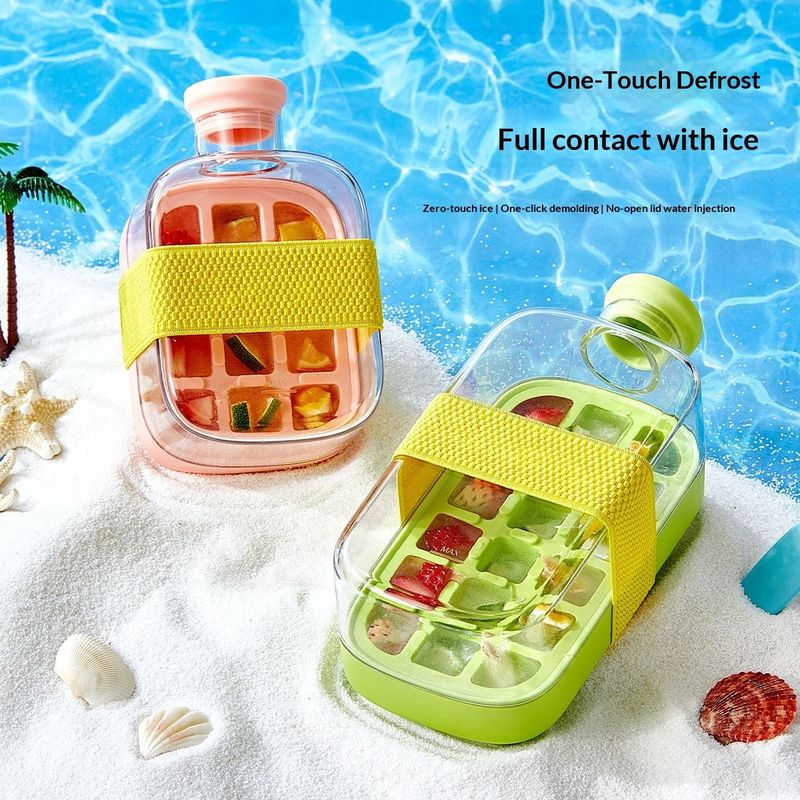 Ice Cube Bottle | Zero-Touch Release | 800ml With Straw