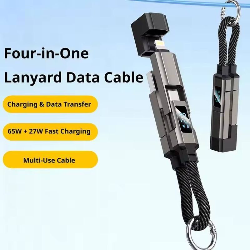 65W 4-in-1 Keychain Fast Charging Cable — LED Wattage Display