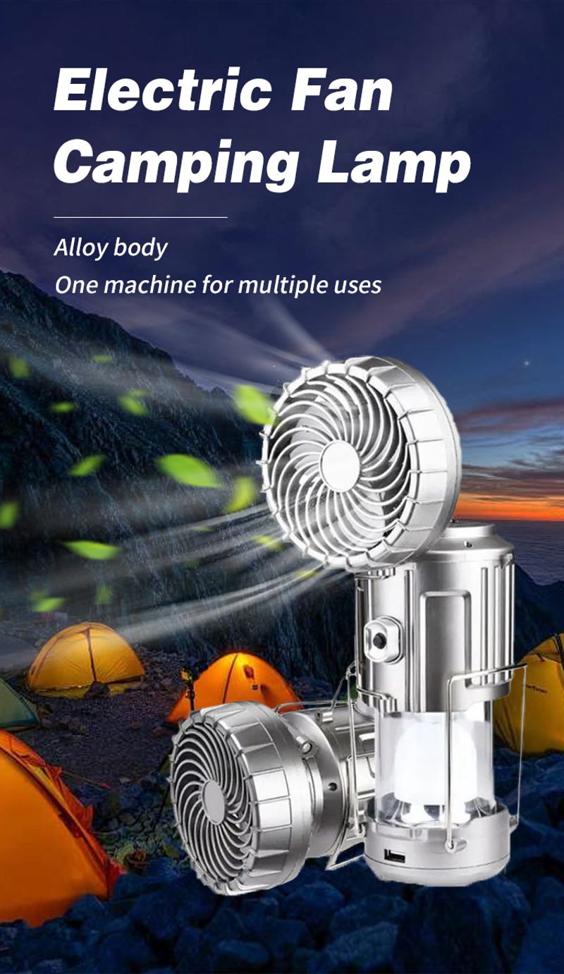 3-in-1 Solar Camping Lantern Fan — LED Light, Fan & Phone Charger