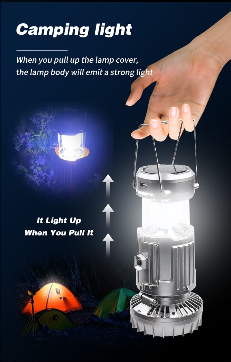 3-in-1 Solar Camping Lantern Fan — LED Light, Fan & Phone Charger