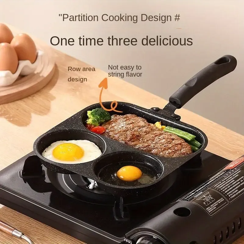 3-in-1 Non-Stick Cast Iron Breakfast Pan - Multi-Use Egg, Steak, and Flat-Bottomed Frying Pan for Home Cooking, Perfect for Sausages, Eggs, and More, Sausage Cooking Tool | Modern Kitchenware | Durable Cookware