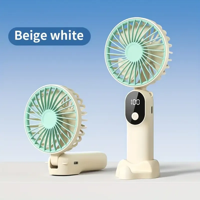 Mini Portable USB Fan with 6 Speeds and Digital Display - Foldable 3-in-1 Handheld, Neck, and Desktop Fan for Travel, Beach, and Outdoor Use - Rechargeable Lithium Battery, Travel Essentials | Modern Aesthetic | Compact Design, Portable Fans