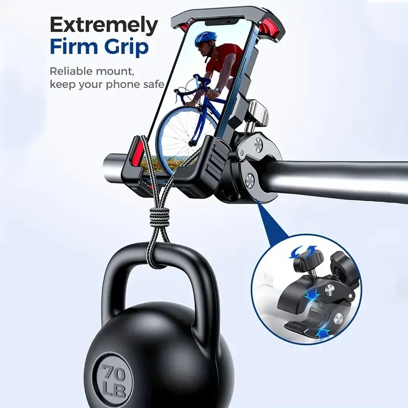 Durable ABS Motorcycle Handlebar Phone Holder - Adjustable, Secure Grip for Various Bikes, with Red Accents - Perfect for Riders