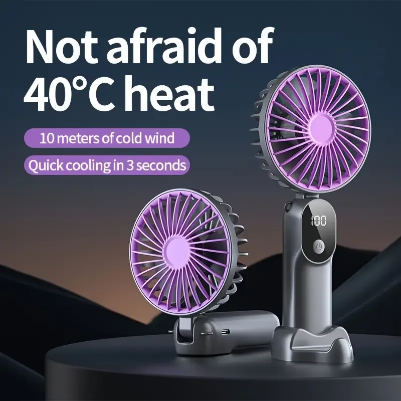 Mini Portable USB Fan with 6 Speeds and Digital Display - Foldable 3-in-1 Handheld, Neck, and Desktop Fan for Travel, Beach, and Outdoor Use - Rechargeable Lithium Battery, Travel Essentials | Modern Aesthetic | Compact Design, Portable Fans