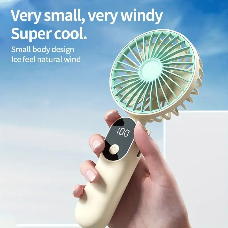 Mini Portable USB Fan with 6 Speeds and Digital Display - Foldable 3-in-1 Handheld, Neck, and Desktop Fan for Travel, Beach, and Outdoor Use - Rechargeable Lithium Battery, Travel Essentials | Modern Aesthetic | Compact Design, Portable Fans