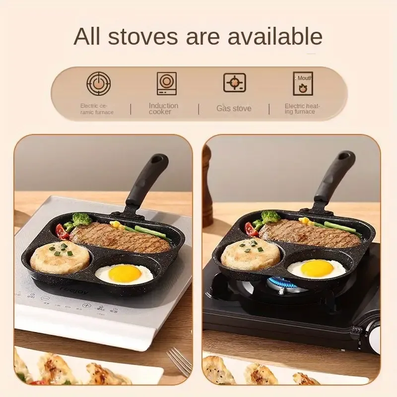3-in-1 Non-Stick Cast Iron Breakfast Pan - Multi-Use Egg, Steak, and Flat-Bottomed Frying Pan for Home Cooking, Perfect for Sausages, Eggs, and More, Sausage Cooking Tool | Modern Kitchenware | Durable Cookware