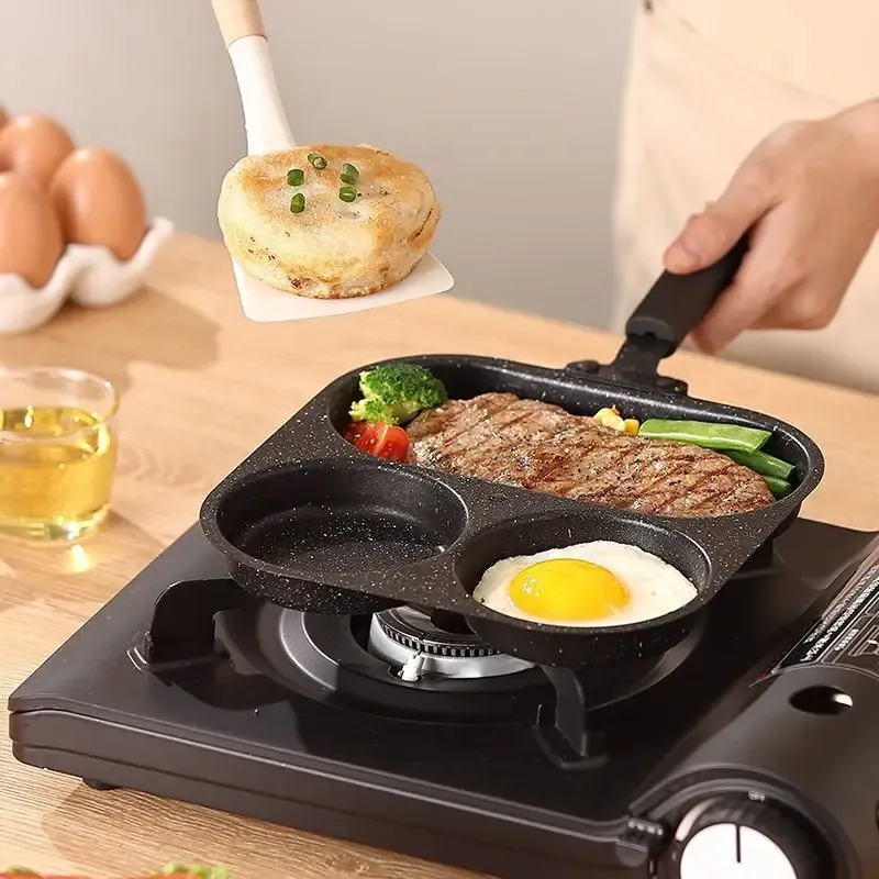 3-in-1 Non-Stick Cast Iron Breakfast Pan - Multi-Use Egg, Steak, and Flat-Bottomed Frying Pan for Home Cooking, Perfect for Sausages, Eggs, and More, Sausage Cooking Tool | Modern Kitchenware | Durable Cookware