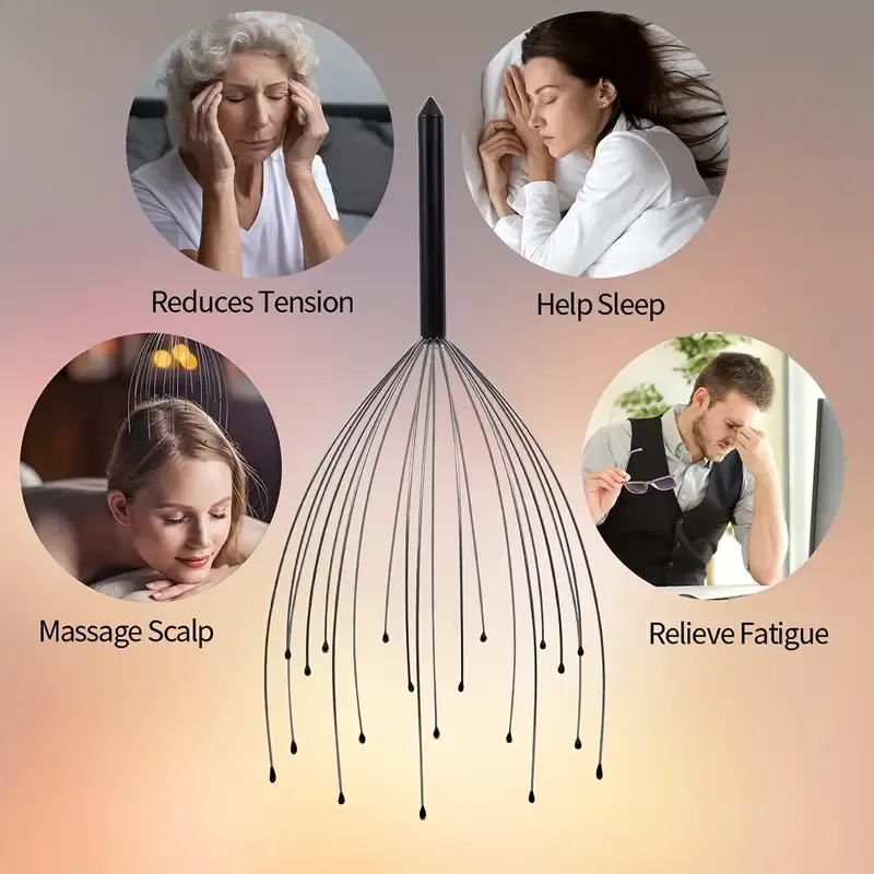 Handheld Scalp Tingler Massager - Deep Relaxation 20-Finger Head Massager with Scalp Scratcher Function, Metal, Ideal for Men and Women - Perfect Stocking Stuffers and Gift Ideas