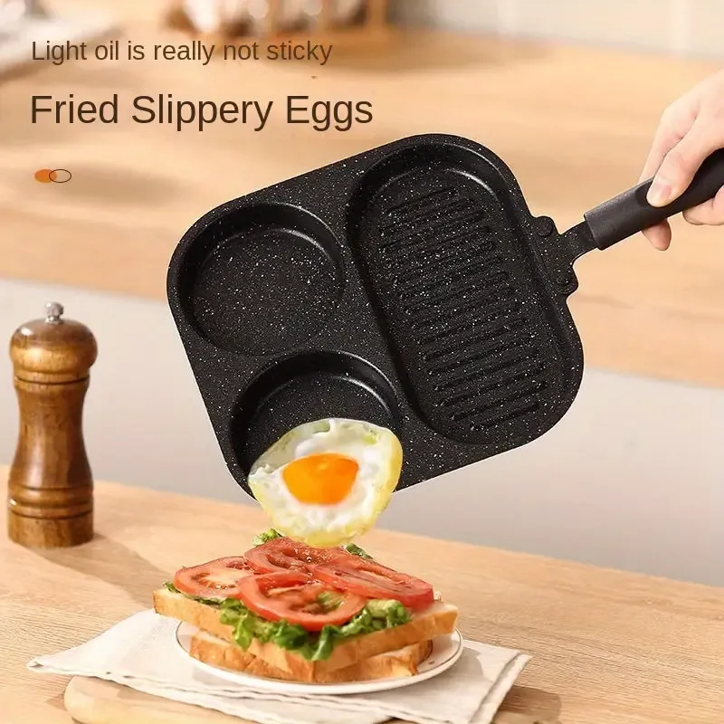 3-in-1 Non-Stick Cast Iron Breakfast Pan - Multi-Use Egg, Steak, and Flat-Bottomed Frying Pan for Home Cooking, Perfect for Sausages, Eggs, and More, Sausage Cooking Tool | Modern Kitchenware | Durable Cookware