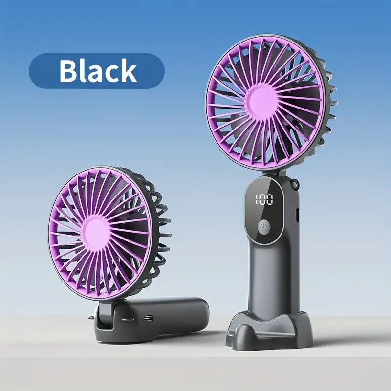 Mini Portable USB Fan with 6 Speeds and Digital Display - Foldable 3-in-1 Handheld, Neck, and Desktop Fan for Travel, Beach, and Outdoor Use - Rechargeable Lithium Battery, Travel Essentials | Modern Aesthetic | Compact Design, Portable Fans