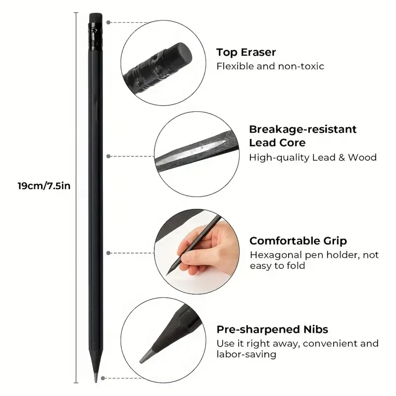 10pcs HB.2B Graphite Pencil - Premium Black Wood, Smooth 2.4mm Lead Core, Suitable for Writing, Drawing and Sketching - Durable and High Quality, Perfect for Sketching and Art Projects, Artist Sketching Pencils | Professional Appearance | Smooth Graphite Core