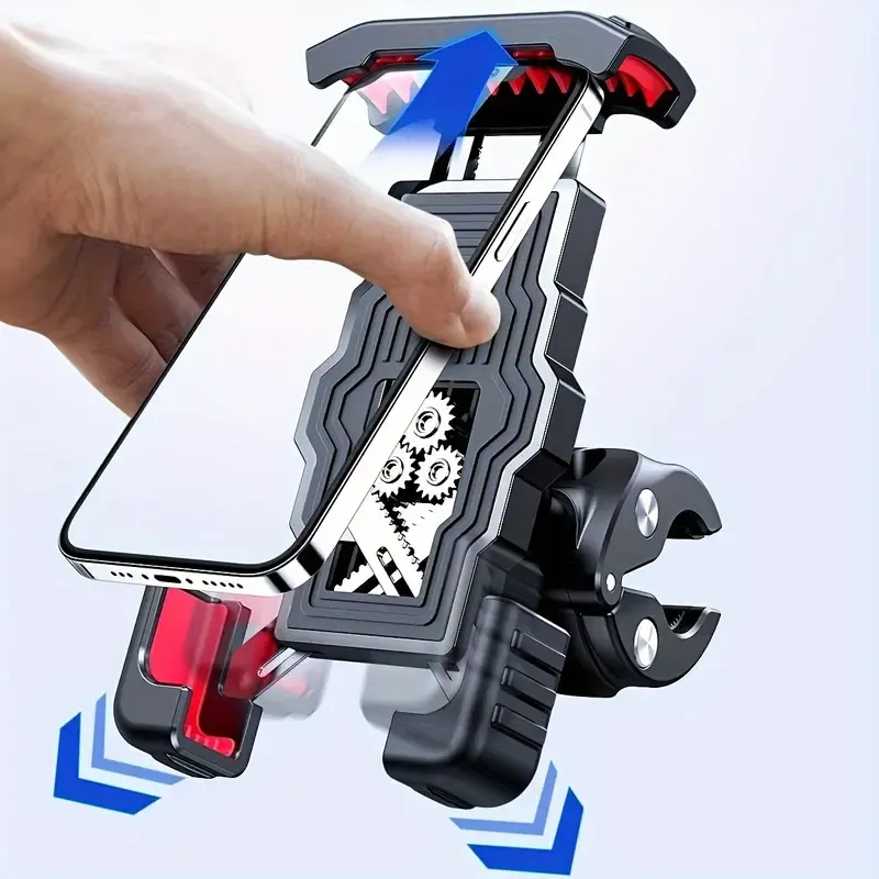 Durable ABS Motorcycle Handlebar Phone Holder - Adjustable, Secure Grip for Various Bikes, with Red Accents - Perfect for Riders