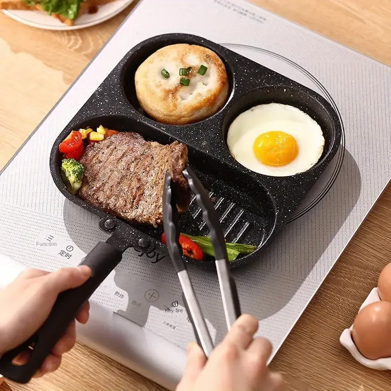 3-in-1 Non-Stick Cast Iron Breakfast Pan - Multi-Use Egg, Steak, and Flat-Bottomed Frying Pan for Home Cooking, Perfect for Sausages, Eggs, and More, Sausage Cooking Tool | Modern Kitchenware | Durable Cookware