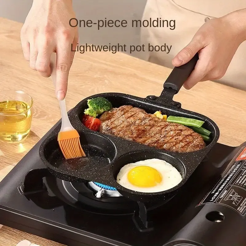 3-in-1 Non-Stick Cast Iron Breakfast Pan - Multi-Use Egg, Steak, and Flat-Bottomed Frying Pan for Home Cooking, Perfect for Sausages, Eggs, and More, Sausage Cooking Tool | Modern Kitchenware | Durable Cookware