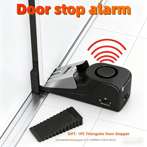 Door Stop Alarm, essential portable personal alarm for home and travel to guard against theft and burglary.