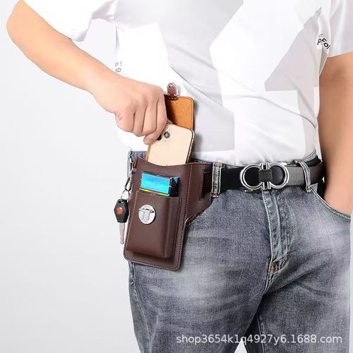 🔥HOT SALE - 49% OFF🔥Mobile Phone Leather Case 1pc Men's Waist Bag, Men's Mobile Phone Waist Bag, Fashion Outdoor Waist Bag