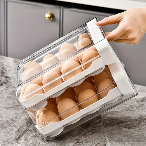 Large 32-Grid Transparent Double-Layer Egg Storage Box cash on delivery